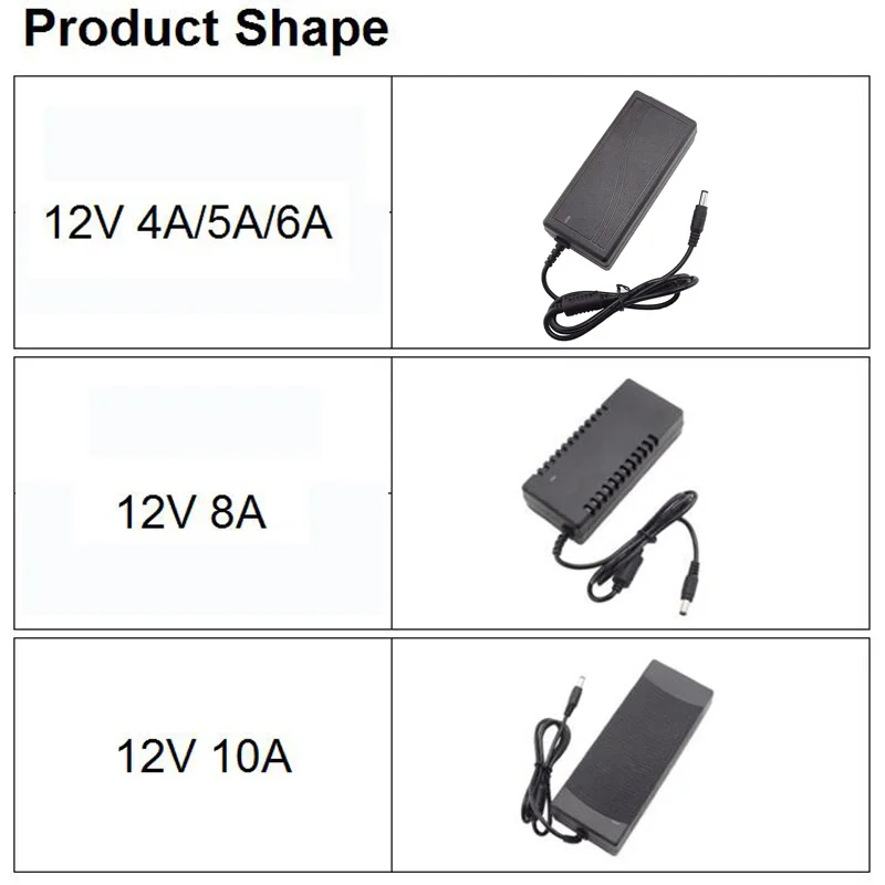 محول إمداد الطاقة DC 12V، AC 100V-240V، 4A، 5A، 6A، 8A، 10A شاحن، محول للضوء شرائط LED، مصباح CCTV، D3