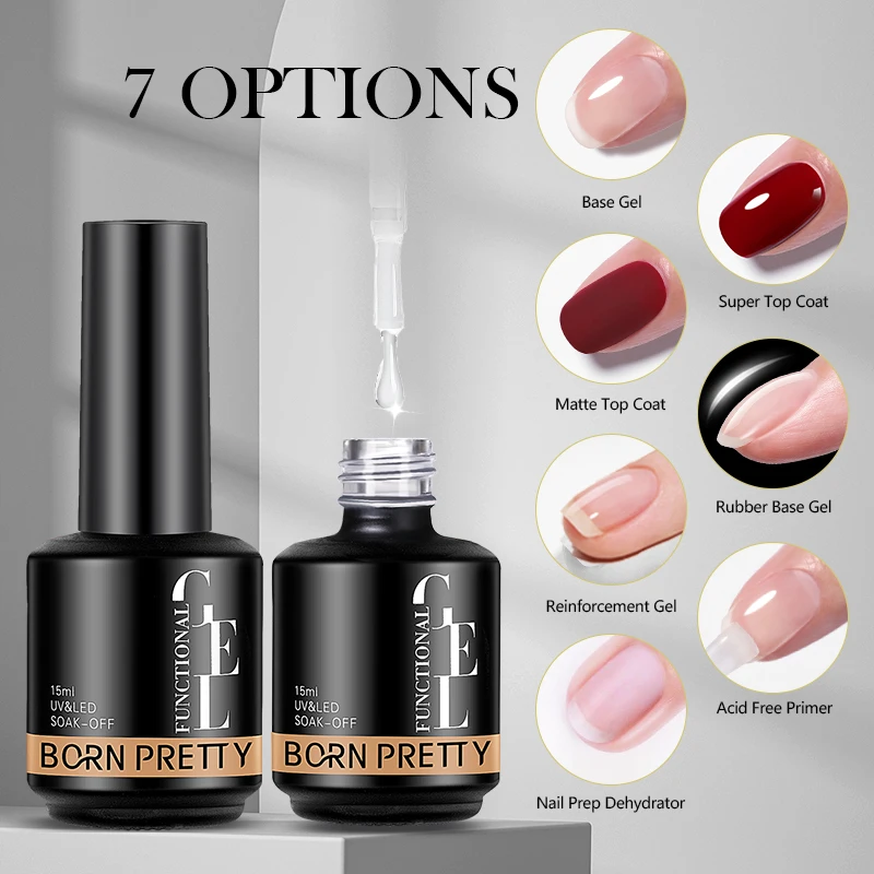 BORN PRETTY 15ml เล็บอเนกประสงค์เจล Super Top Coat เจลโปร่งใส Soak Off UV LED ยางหนาฐานเจลเล็บ DIY เล็บ