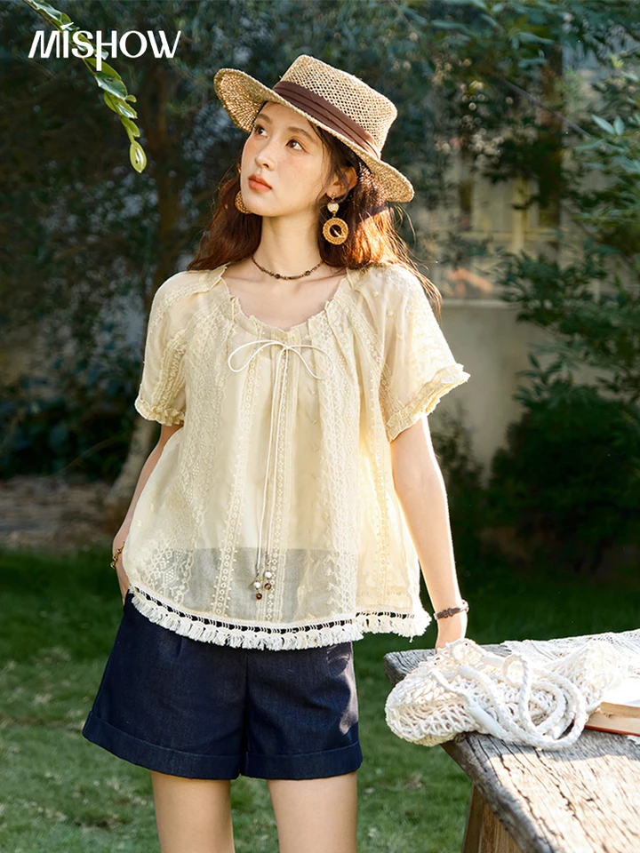 MISHOW Women's Embroidery Jacquard Blouse 2025 Summer New Fashion