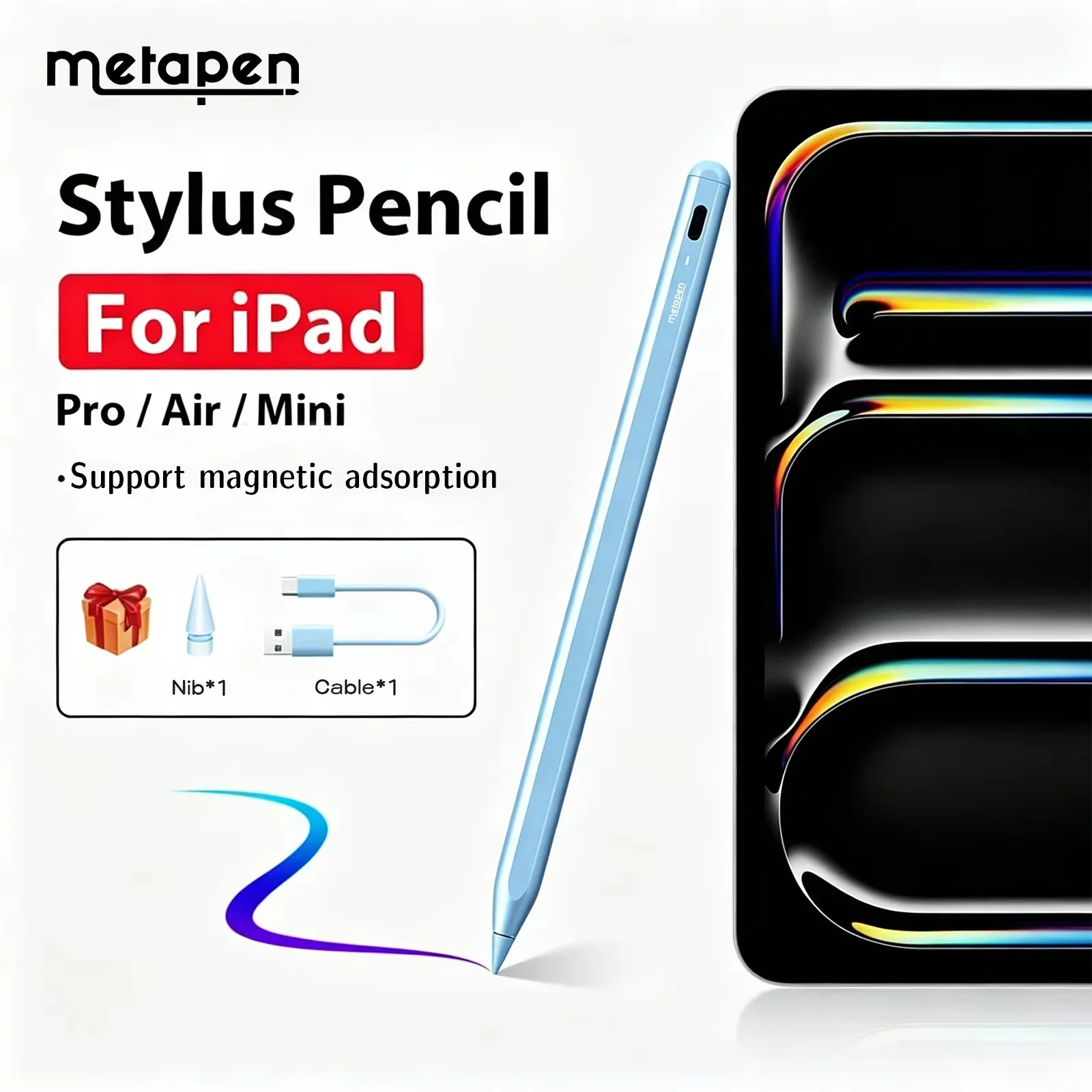 MetaPen A8 Stylus Pen For Apple iPad 11/10/9/8/7/6 Gen Tablet Pen with Magnetic Adsorption Air5/4/3 For iPad Pro 11/13 2018-2026