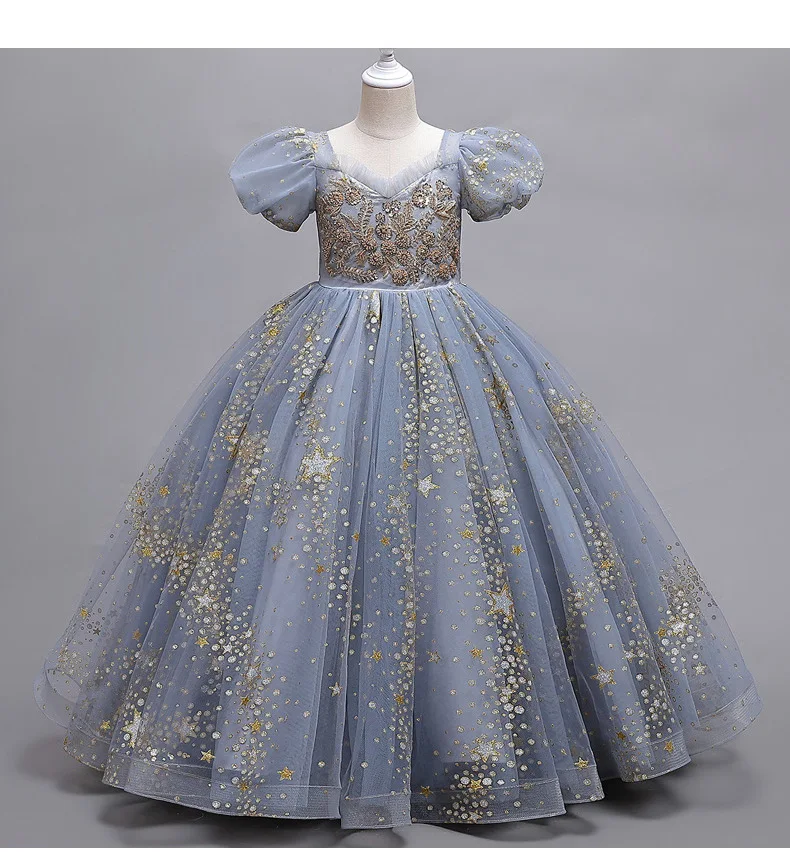 3-14 Year Girls Princess Dress Summer Children High-end Formal Wear Ball Gown Flower Girl Wedding Piano Performance Outfit Dress