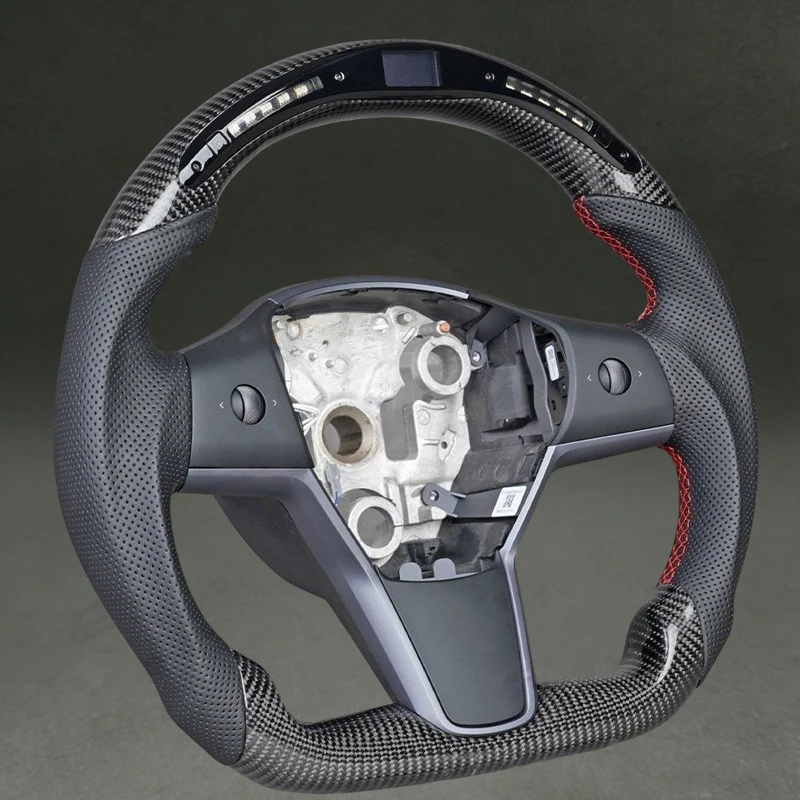 With LED Display Steering Wheel for Tesla Model 3 Model Y 2019 2021 2020 with Perforated Leather Premium Quality for Model 3