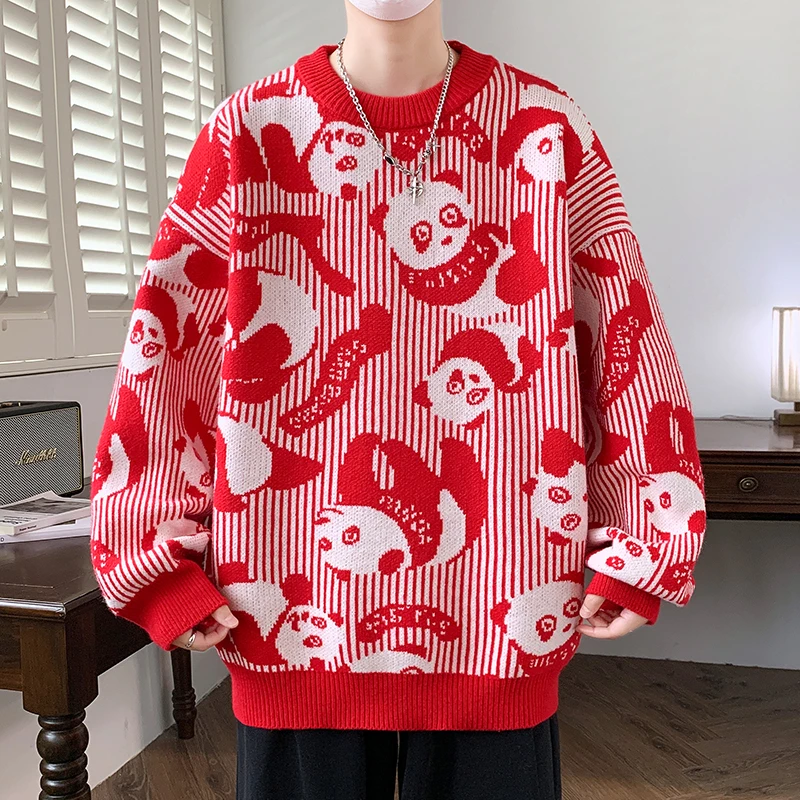 Winter New Mens Clothing High Quality Long Sleeve Sweater Men Fashion Print Cartoon Panda Mens Sweaters O-Neck Knitted Pullovers