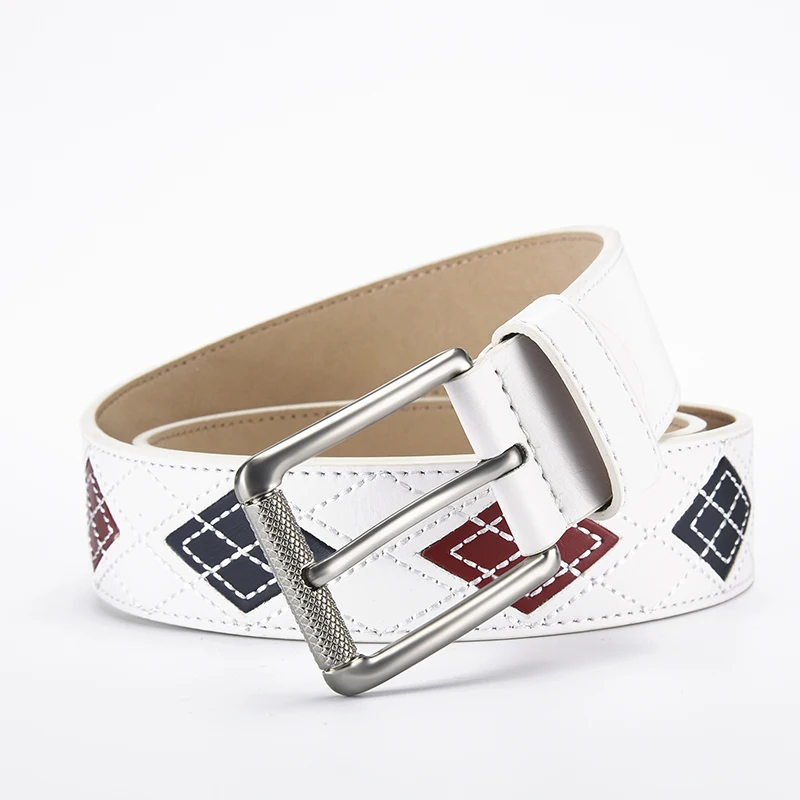 1.6 Inch Wide Single Pin Buckle Jeans Belt, LUCKACE New British Diamond Check Embroidered Microfiber Leather Belt