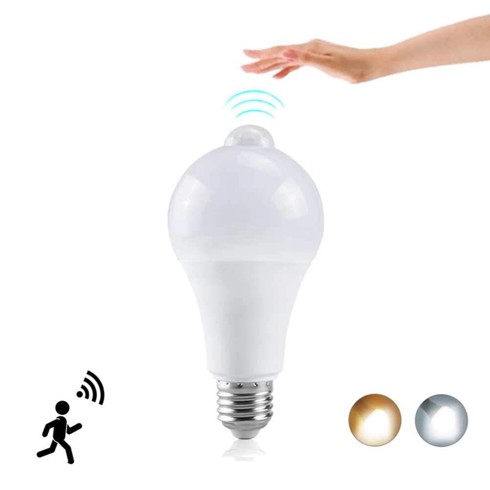 ABZV-85-265V E27 lampa z czujnikiem ruchu PIR 12W żarówka z czujnikiem ruchu detektor ruchu na podczerwień światło bezpieczeństwa ciepłe światło