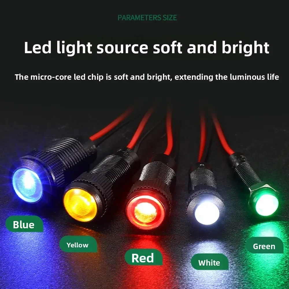 Waterproof Oxidized Black Plastic Indicator Lights 6/8/10/12/16/19/22MM with Wired LED Signal Lights for 12V 24V Vehicles
