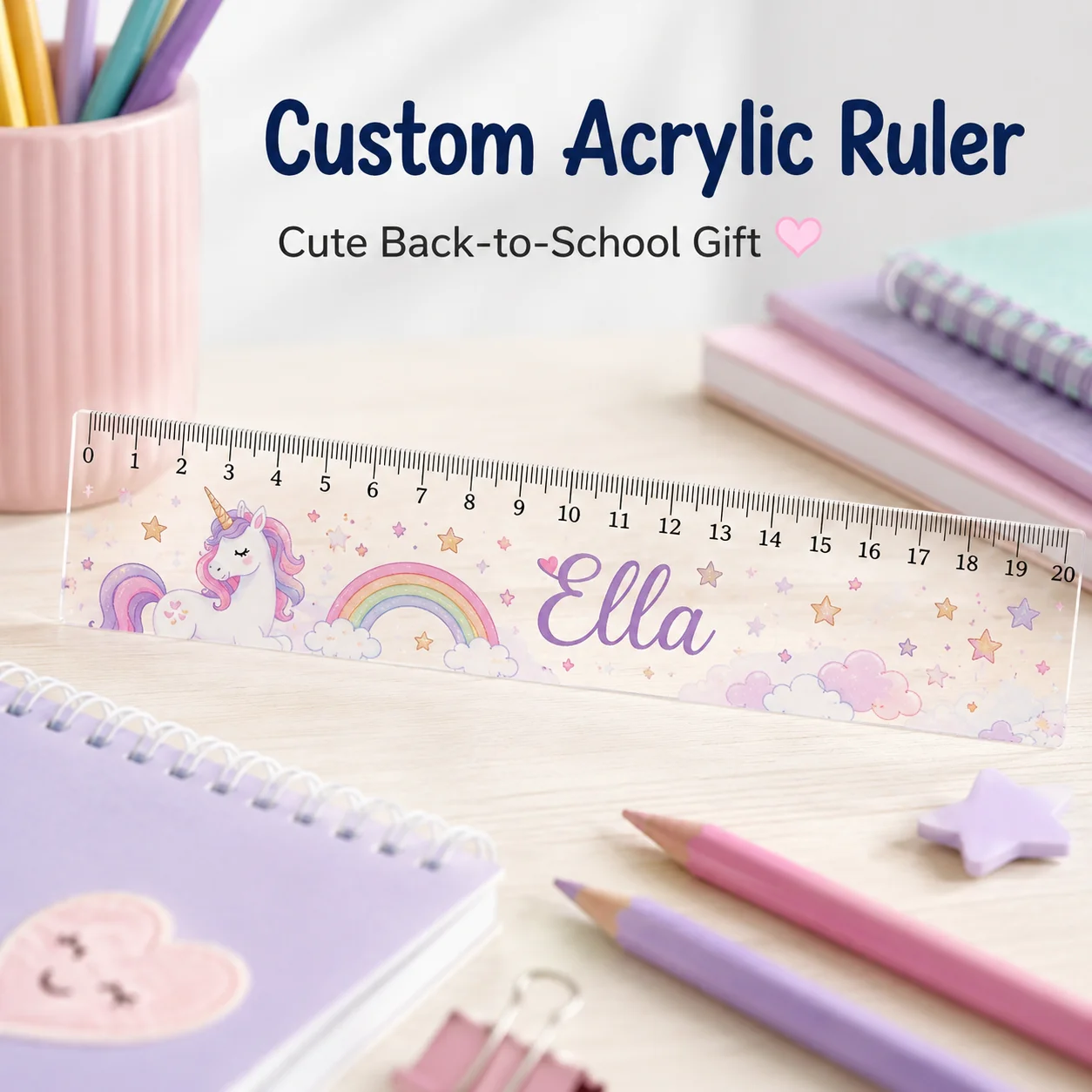 Custom Acrylic Ruler Personalized Clear Ruler with Name Photo Design 21cm Transparent School Measuring Tool Back to School Gift