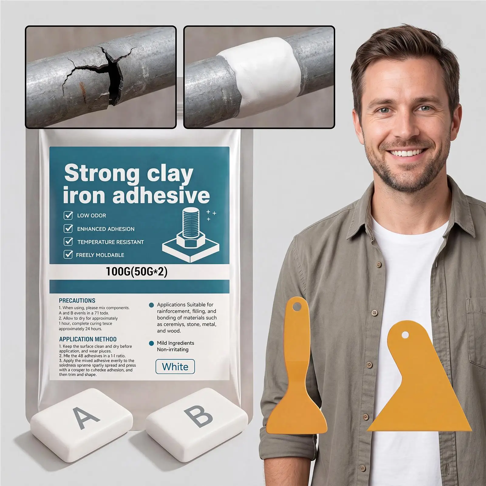 Metal Putty 100g High Strength AB Epoxy Adhesive Heat Resistant Waterproof Filler For Ceramic Tile Crack Repair Clay Tool Kit