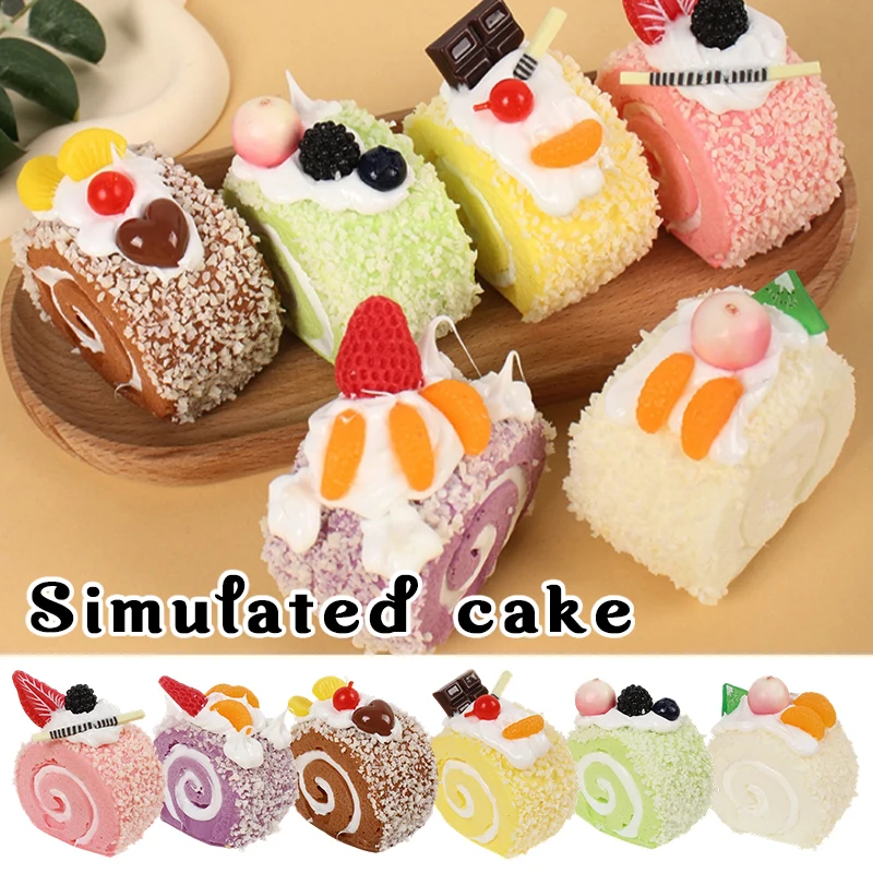 

Realistic Fake Cake Resin Swiss Roll Dessert Model for Photography Prop Vintage Bakery Window Display Kitchen Decor Faux Food