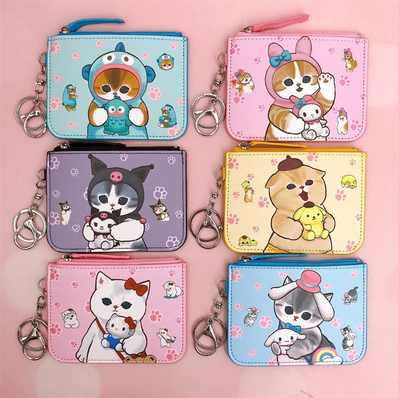 

Mofusand Work ID Badge Card Holder with Detachable Key Ring Multi-Slot Card Wallet Portable Credit Card Case Mini Coin Purse