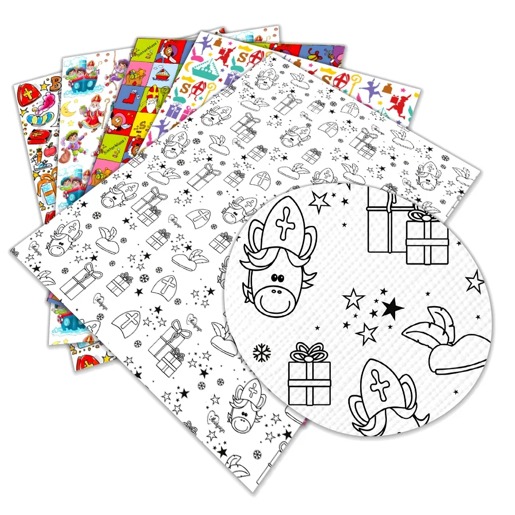 หนังเทียมลายคริสต์มาสเนเธอร์แลนด์ ขนาด 30x22 ซม. ลายซินเทอร์คลาส สำหรับทำโบว์ติดผมและกระเป๋าใบเล็ก