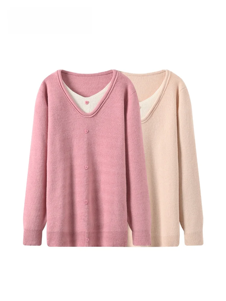 

Loose Knitted Long Sve Casual Top for Women plus Size Autumn Winter New Sle CaraCLUB Faux Two-Piece V-Ne Single Button