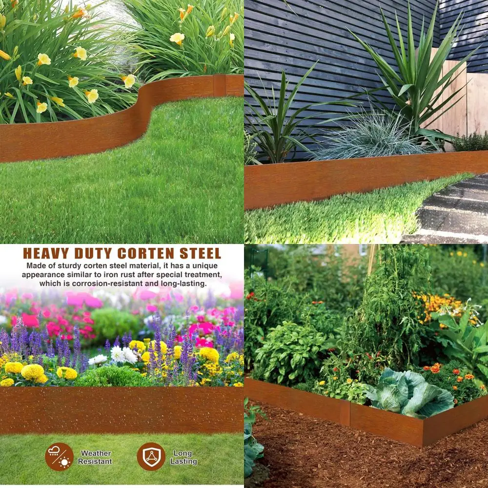 

6-Pack 40 Long x 8 High Corten Steel Garden Edging with Clips and Gloves for Lawn and Flower Bed Borders (Rust-Colored)