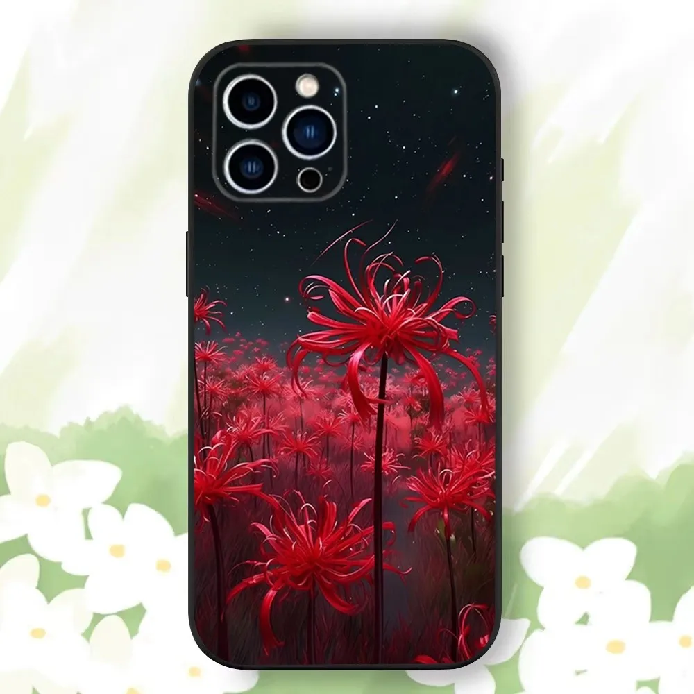 Red Spider Lily Flowers Phone Case For iPhone 16,15,14,13,12,11 Plus,Pro Max,XS,X,XR,SE,Mini,8,7，Soft Silicone Black Cover image 6