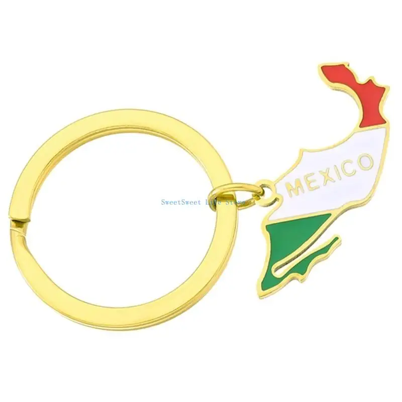 

D5QB Mexico Border Line Map Flag Keychain Charm Pendant Keyring Gifts for Women Men