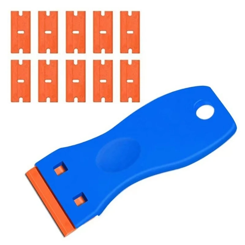 

Razor Blade Scrapers Plastics Scraper with 10 Pcs Replacement Double Edged Blades Sticky Removal Tool for Removing Glue Sticker