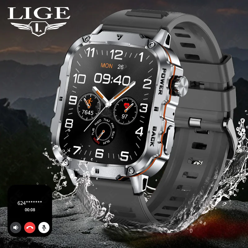 

Прочные военные смарт-часы 2026 для мужчин, уличные часы с защитой IP68, водонепроницаемые, 1.95 дюйма, с голосовым управлением, Bluetooth-вызовами, для Android и iOS