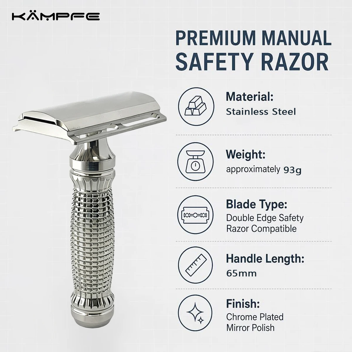 KAMPFE Classic Safety Razor Stainless Steel Double Edge Razor Manual Shaver CNC Machined Eco Friendly Wet Shaving
