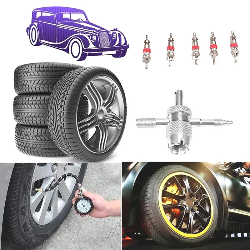 

4-in-1 Car Tire Valve Core Tool Set - Installation/Removal Wrench & Tire Cleaning Kit