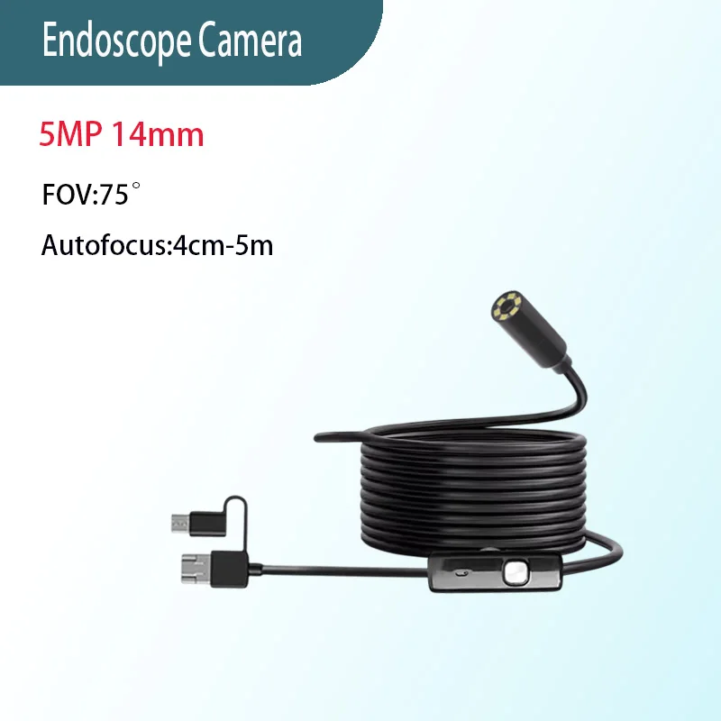 Caméra Endoscopique Avec lumière 14mm 1944P HD Endoscope Avec caméra Serpent Endoscope D'inspection Semi-rigide Pour Android