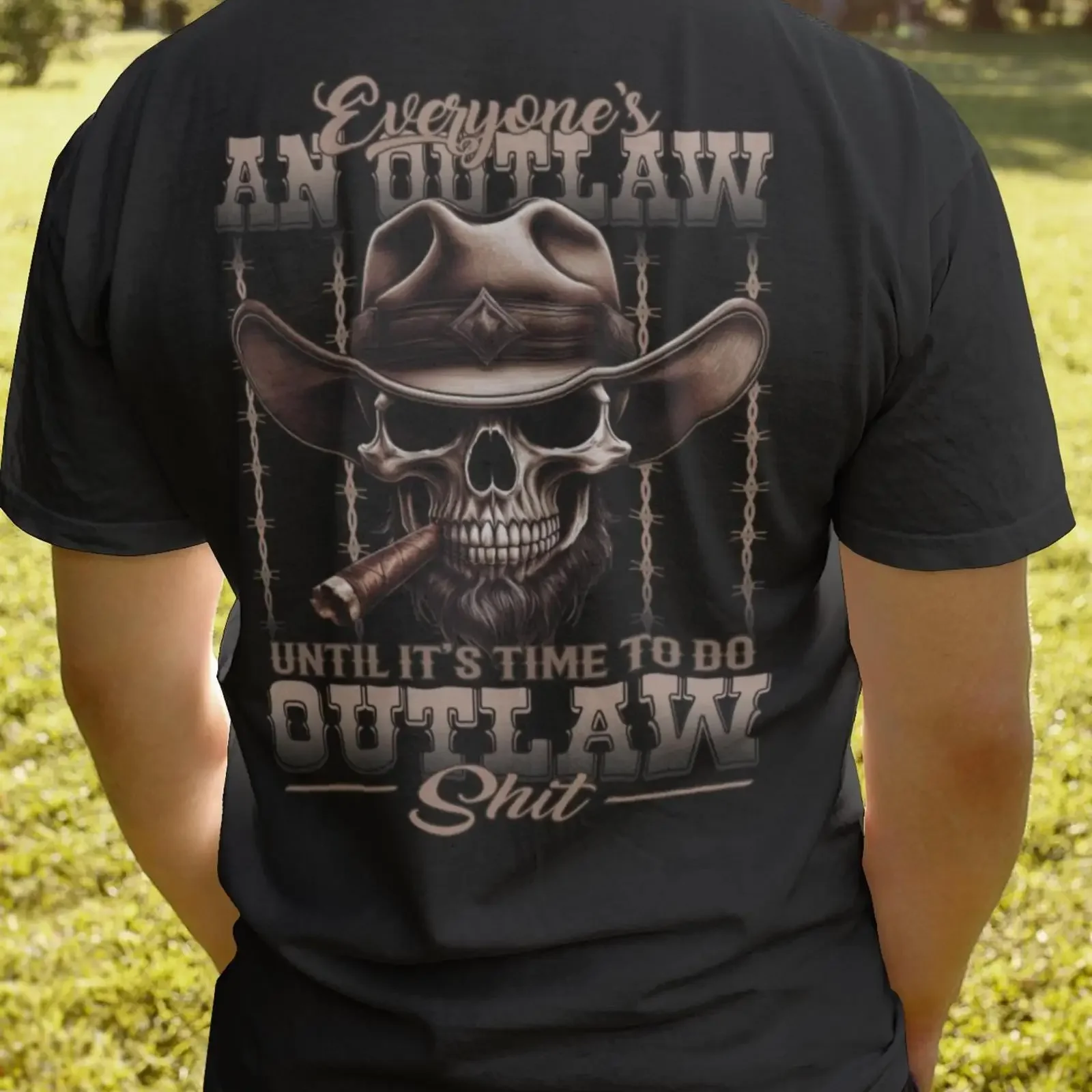 Everyone's An Outlaw Cowboy Skull T Shirt vintage Washed Unisex designer clothes Comfortable Stylish Casual