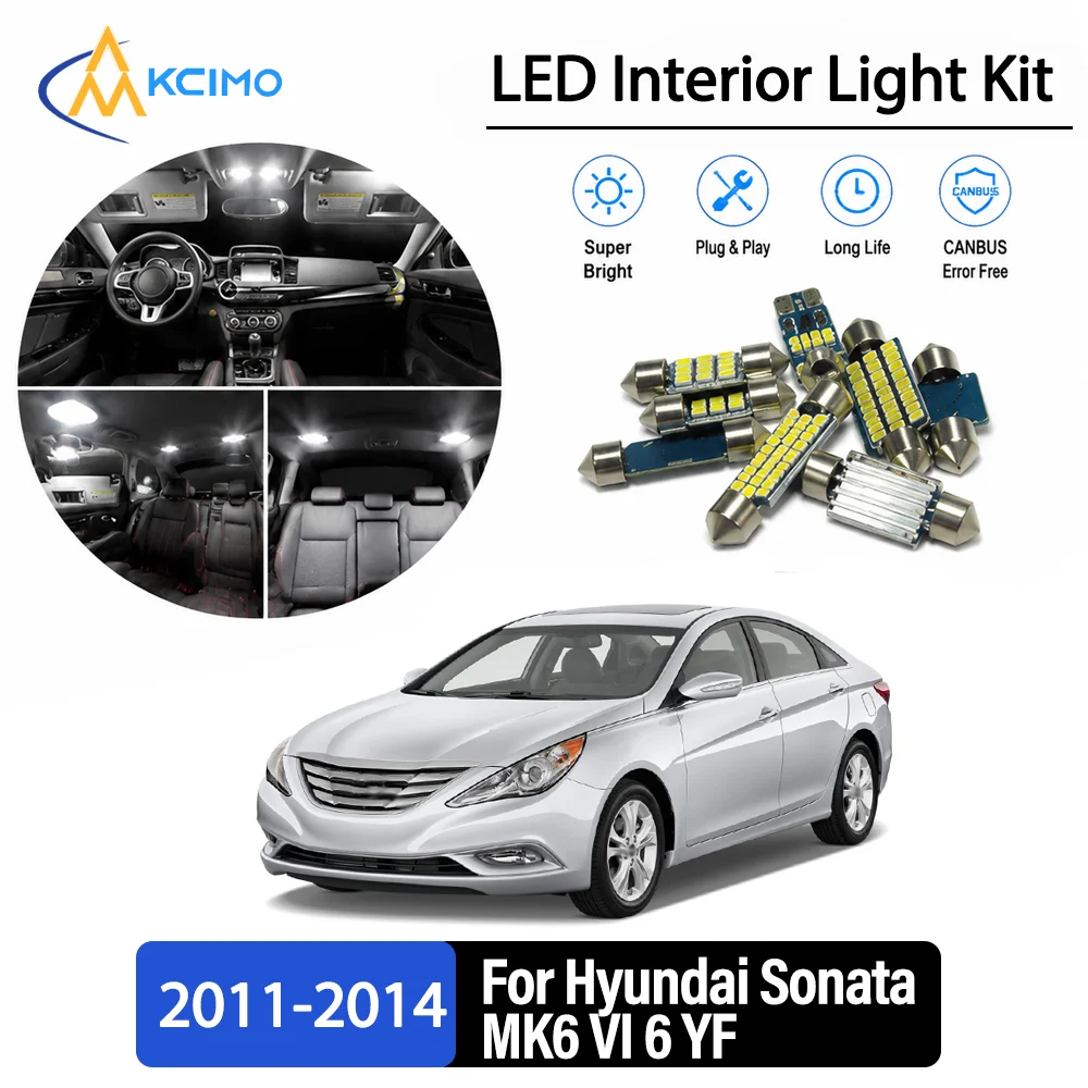 For Hyundai Sonata MK6 VI 6 YF 2011-2014 Premium No-Wire Continuous Glow Auto Interior LED Bulb Remodel Set Cabin Refit Lamps
