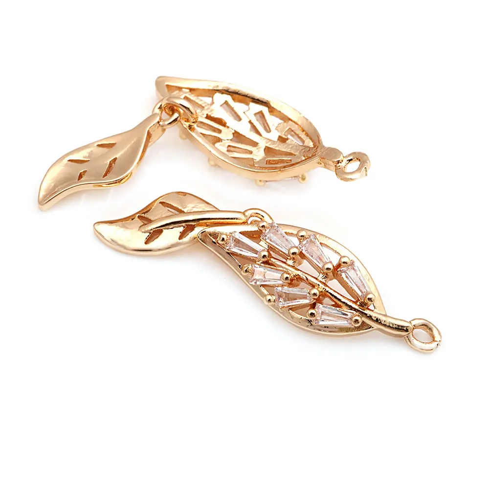 18K Gold Color Brass and Zircon Tree Leaf Dragonfly Charms Pendants High Quality Diy Jewelry Making Earrings Accessories 