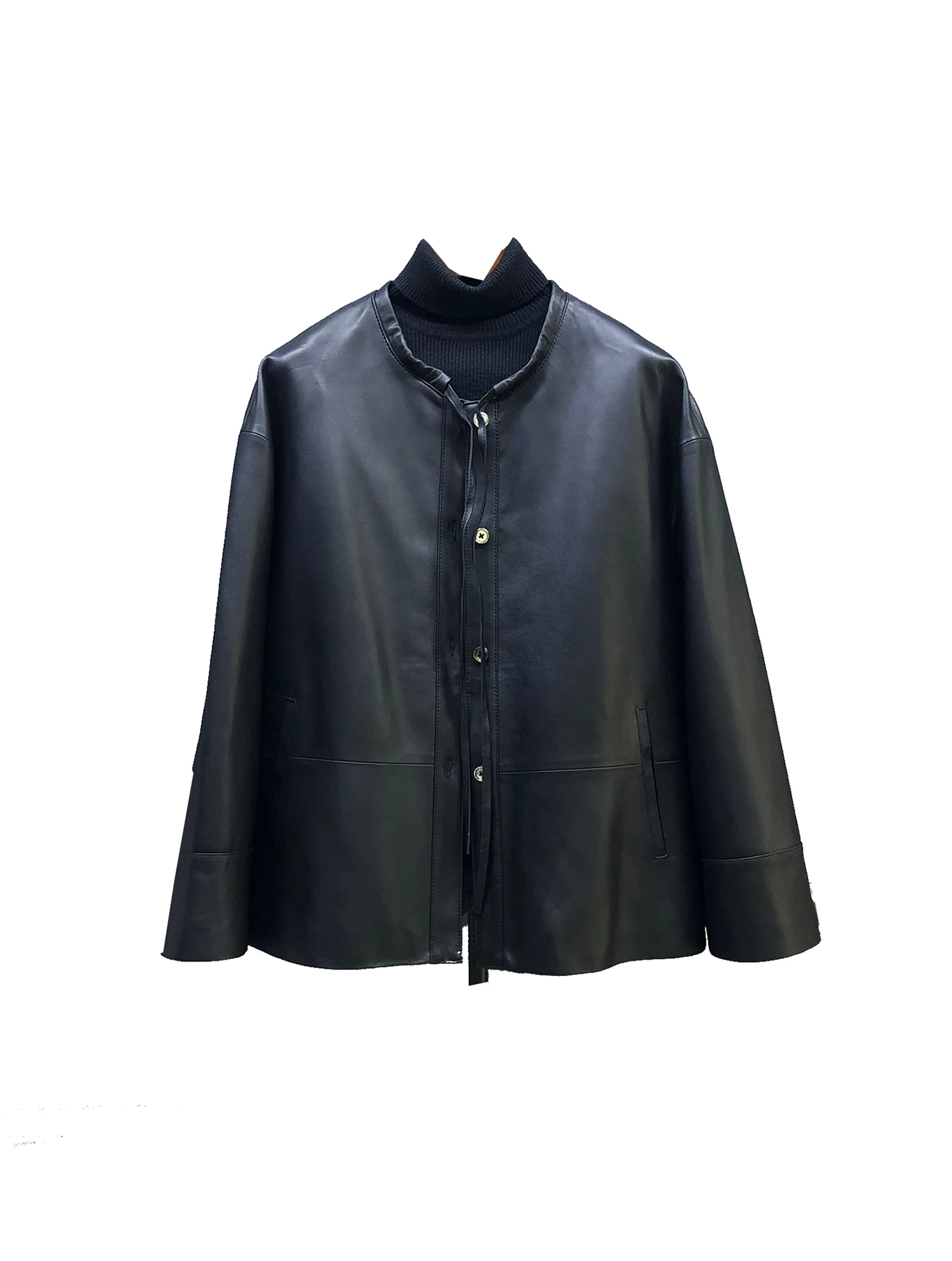 カジュアルレザージャケット レディース シープスキン ショートコート スリミング ルーズフィット カジュアルレザーベスト ファッショナブル 厚みのある長袖