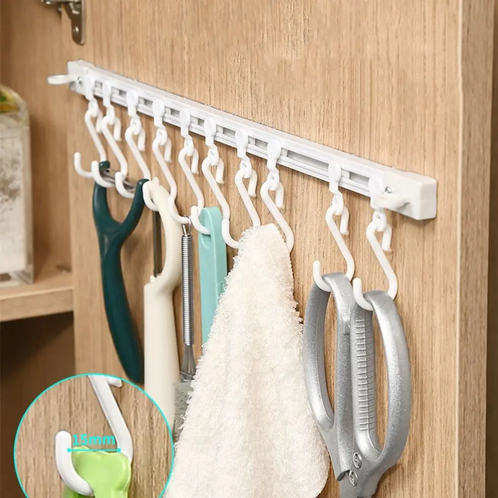 Strong Self-adhesive Track Row Hooks Can Slide S-shaped Hook Non Punching Kitchen Bathroom Storage Rack