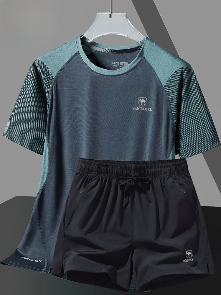 

Qui Dry Sports Set Men's ort Sve T-irt Breathable Casual Fitn Clothes Running Outfit Vancamel Brand