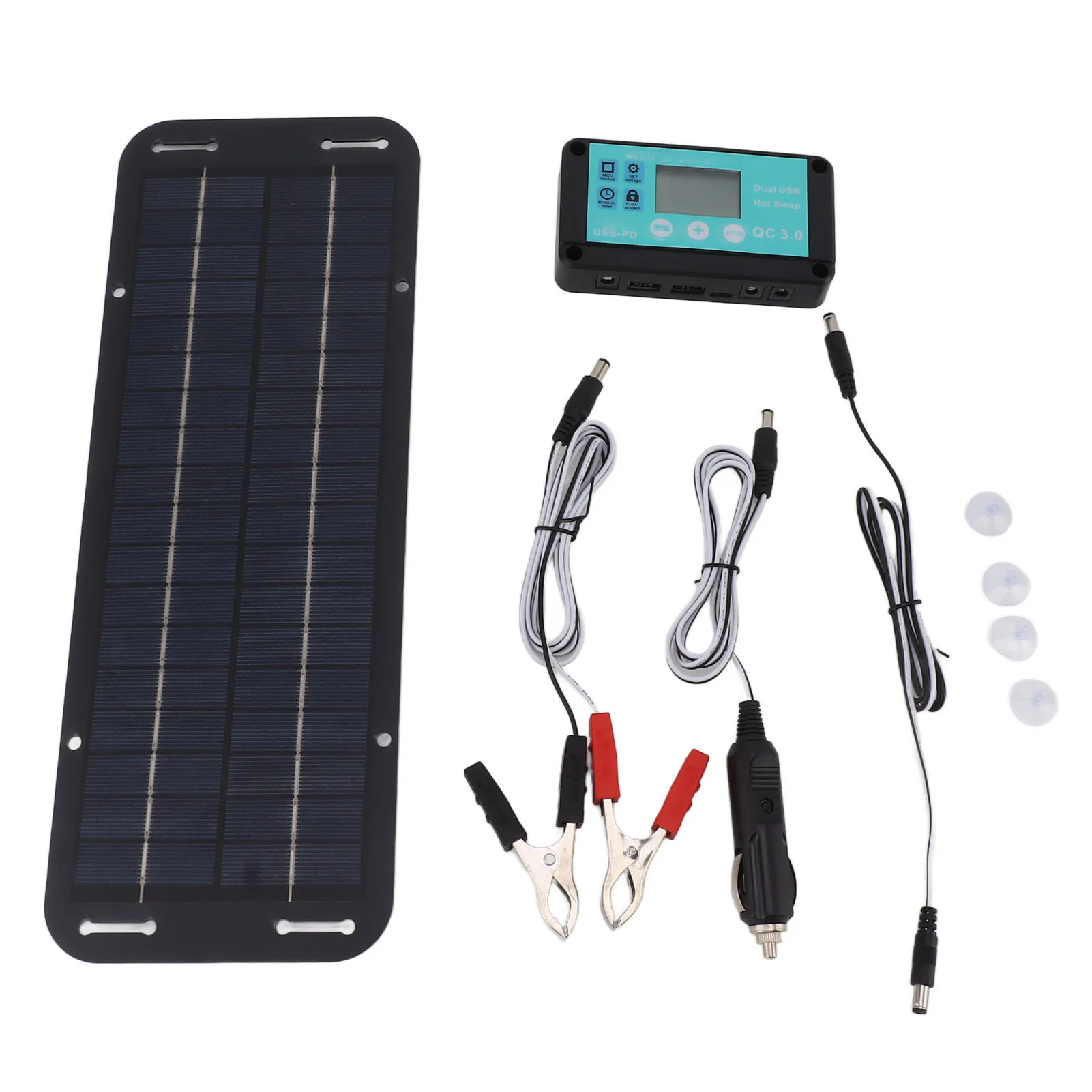 

Black IP013 monocrystalline silicon solar panel waterproof controller charging car anti-loss 12V30W dual USB smart