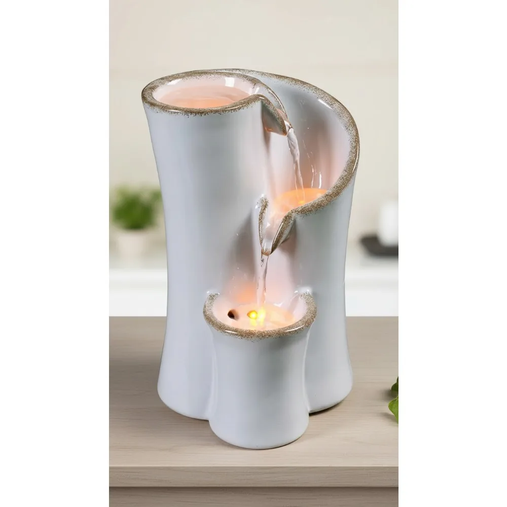 

Крытый фонтан со светодиодной подсветкой, 3-уровневый настольный фонтан для релаксации, декор для домашнего офиса