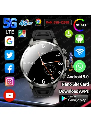 5G 풀 네트워크 4G 스마트워치 680*680 AMOLED 1.95 HD 화면 화상 통화 900W 카메라 GPS WIFI 구글 앱 스마트워치 8GB+128GB RAM