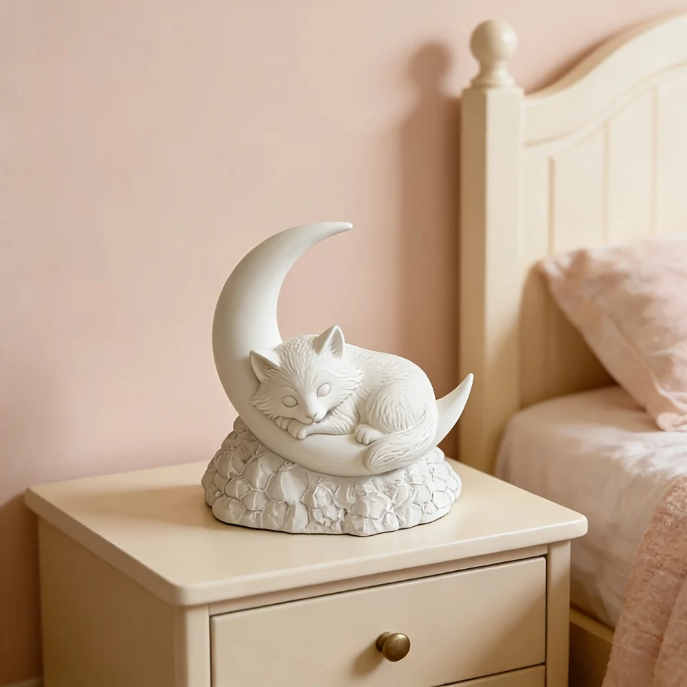 A Cute Little Wolf Cub, Curled Up and Sleeping on A Crescent Moon, Suitable for Desktop Decoration, Perfect Gift for Friends