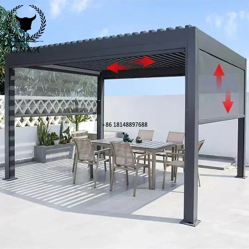 

Metal Shade Covers Electric Waterproof Garden Aluminium Gazebo Motorized Pergola Roof System