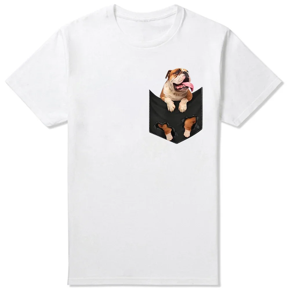 English Bulldog Inside Pocket T Shirt Dog Lovers Black Graphic Cotton Streetwear Short Sleeve Birthday Gifts T-shirt Men