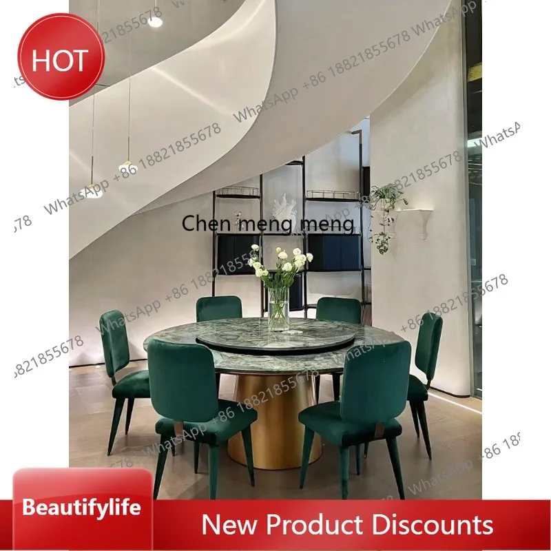 

A51 Изумрудный роскошный каменный обеденный стол Итальянский свет Роскошная бытовая вилла Натуральный мрамор Современный круглый обеденный стол