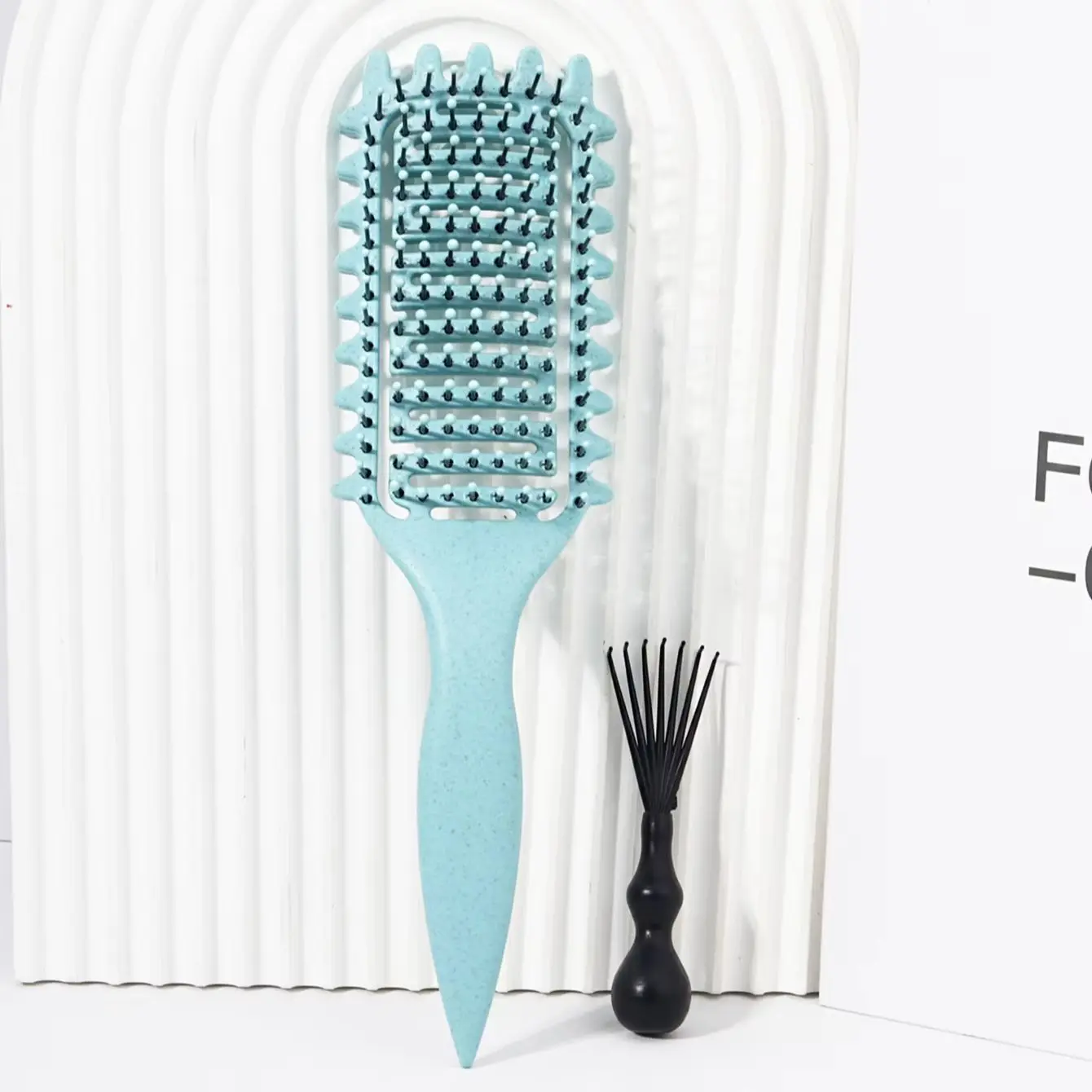 Escova de estilo de cabelo encaracolado, 2 peças, com conjunto de limpador de pente, redução de frizz e quebras, especial para perucas de cabelo real