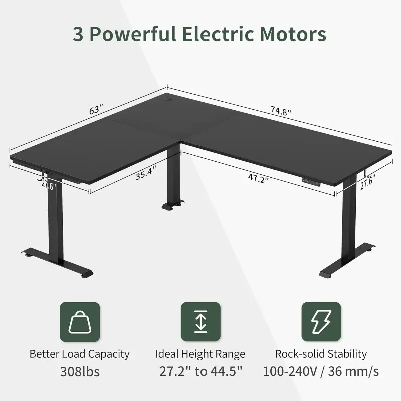 Escritorio de pie en forma de L Reversible, escritorio de esquina ajustable de altura eléctrica, soporte para sentarse, estación de trabajo para computadora