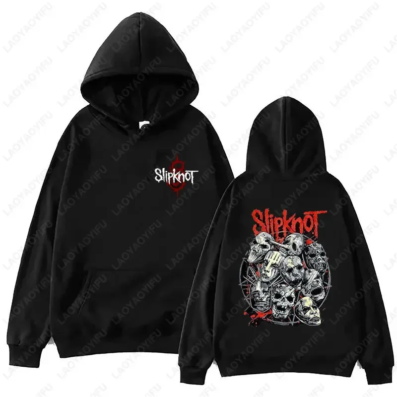 Neuer Stil: Herren-Hoodie mit Slipknot-Grafik in Schwarz – Oversized-Pullover mit Nu-Metal-Band-Print, Streetwear, lockere Passform – Detail 4