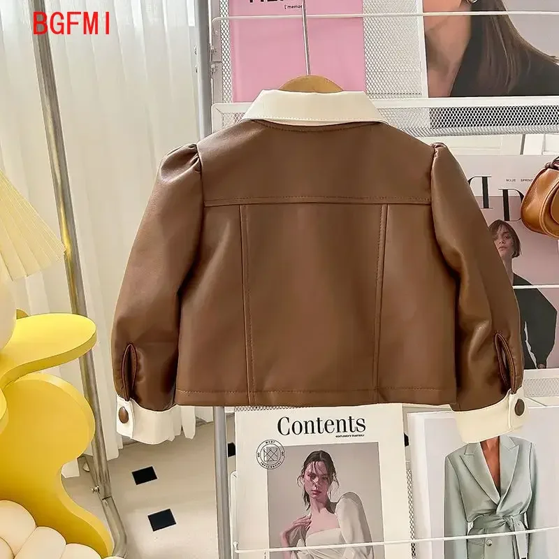 Baby Girls Leather Jackets Elegant Zipper Basic Jacket Spring Autumn 2025 Classics Handsome Baby Pu Outerwear Kids Clothing
