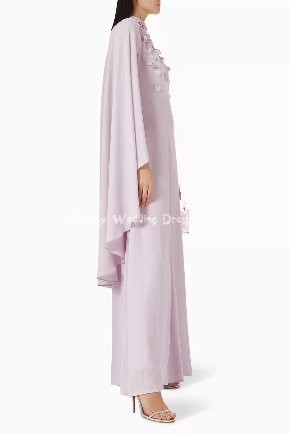 Heyday feminino de gola alta 3d flores uma linha vestidos de noite personalizados sem mangas com xale vestidos elegantes na altura do tornozelo 2025