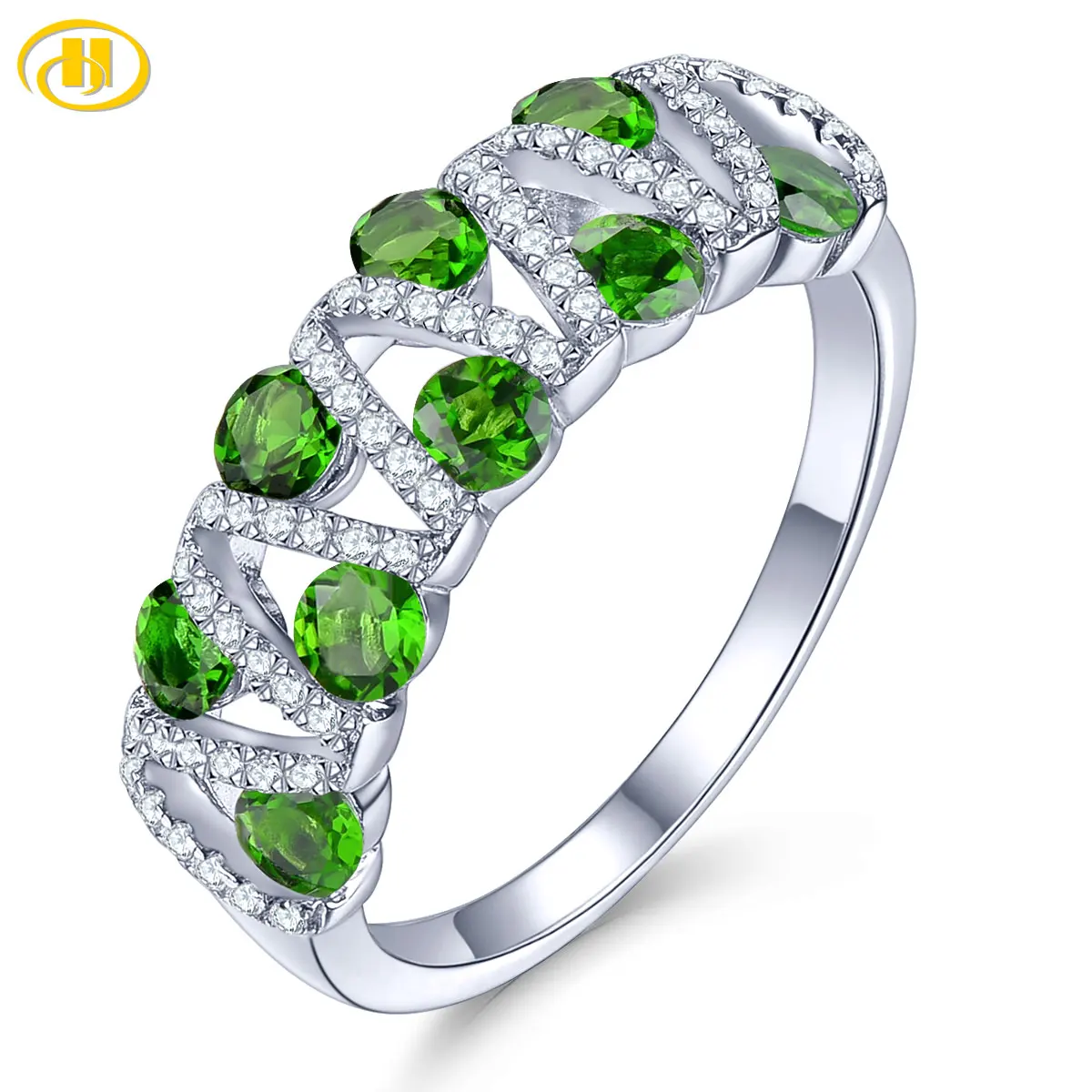 

Natural Chrome Diopside Solid Sterling Silver Rings 1.5 Carats Gemstone Women Romantic Elegant S925 Fine Jewelrys Daily Style