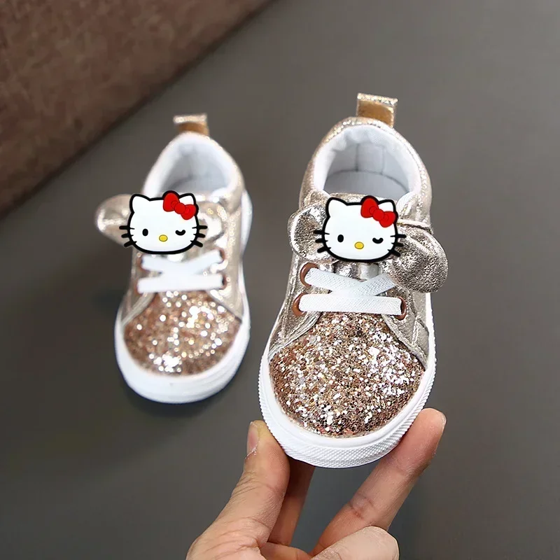 Sanrio Hello Kitty antypoślizgowe buty na co dzień dla dziewczynki chłopiec wiosenne nowe buty sportowe dziecięce cekinowe trampki