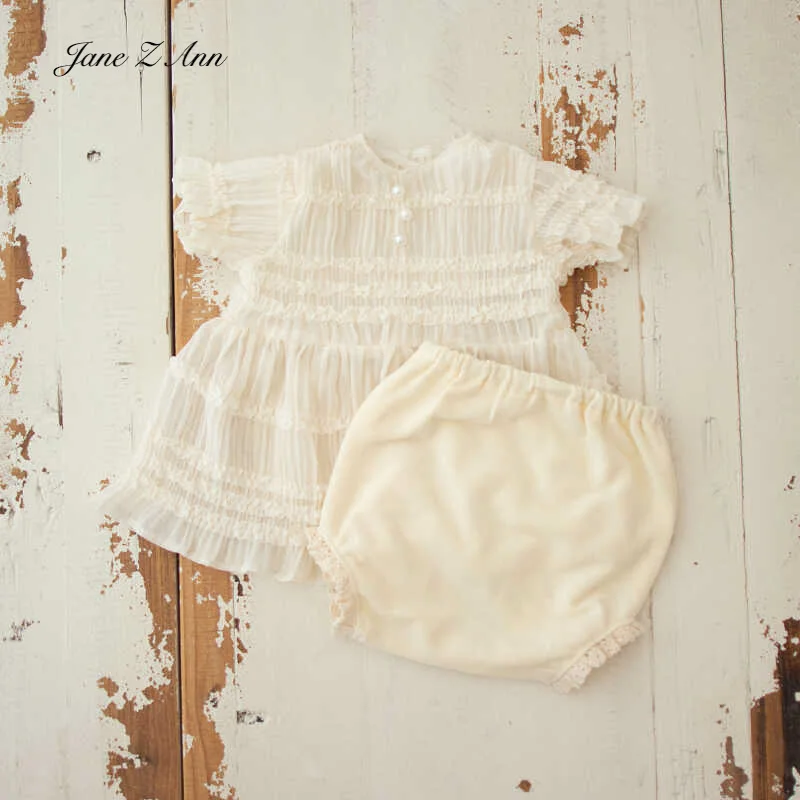 French style wooden ear edge chiffon skirt pants short sleeved doll shirt photo studio set newborn photography props