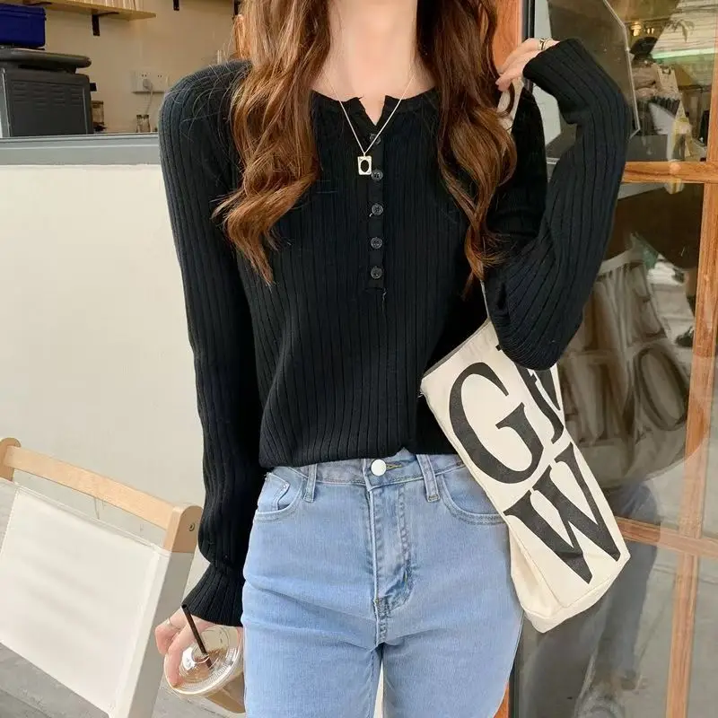 

Fashionable Long Sleeve Knitted Sweater Women's Wear Outerwear Slimming Base Layer Top Spring Autumn New Style Casual Knitwear