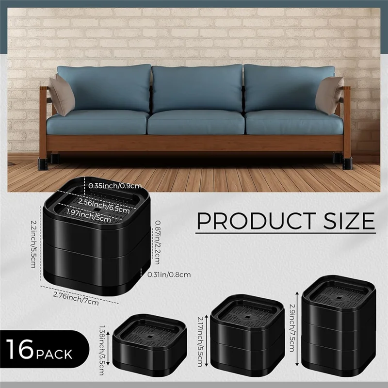 AA63 HOT Furniture Risers Adjustable Bed Risers 2.2 Inch Stackable Heavy Duty Bed Lifts Risers Square Bed Raising Blocks 16 Pcs