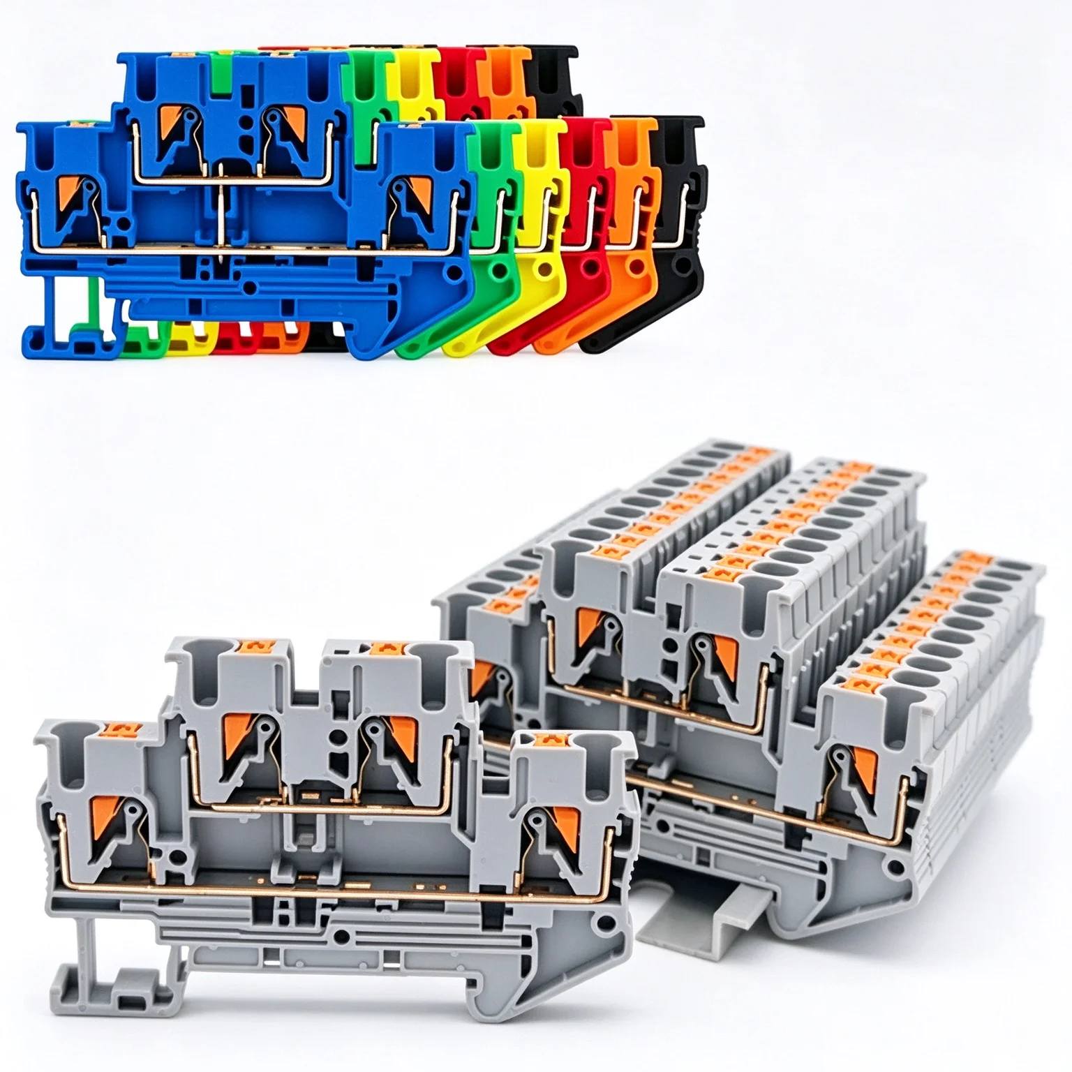 10/50Pcs PTTB-2.5 DIN Rail Terminal Block 2 Layer 2.5mm² Push-in Double Level Electrical Wire Connector Plug for Electronics