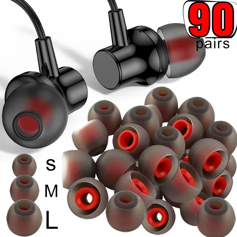 1-90Pairs Universal Silicone Replacement Eartips Cap for In-Ear Earphone Wired Headset Noise Reduction Soft Earbuds Ear Plugs