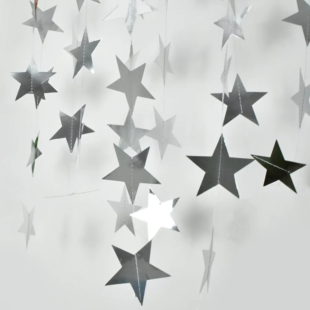 4/8/12m Glitzernde Silberne Sternengirlande DIY Hängende Schnurbanner Deko für Geburtstagsfeier Hochzeit Babyparty Zubehör Heimdekoration – Detail 2